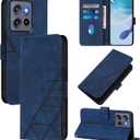 For Moto G Play 5G 2026/Moto G 2026 Leather Case, Geometric Patterns Wallet Case with 3 Card Slots, Magnetic Closure Kickstand Flip Phone Case Shockproof Cover, Blue