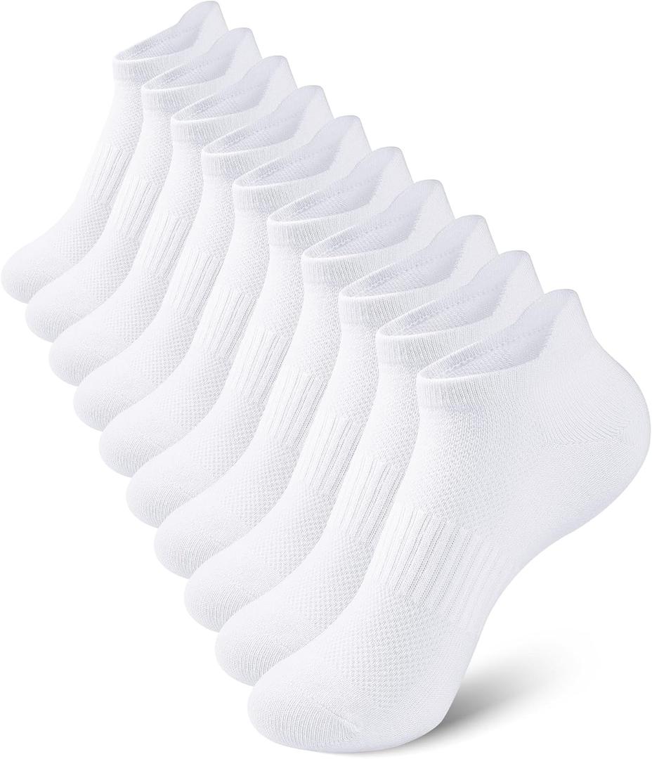 10 Pairs Kids Socks for Boys Girls Low Cut Athletic Ankle Socks Half Cushioned Crew Cotton No Show Socks (7-10 Years, White)
