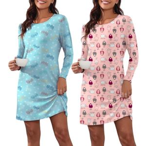 Ekouaer 2 Pack Nightgowns for Women Long Sleeve Night Gowns Women Night shirt Pj Dress Nightshirts Sleepwear (XXL)