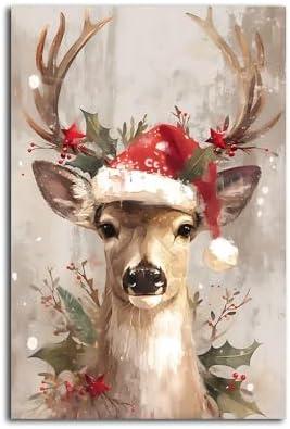 NTEUMM Christmas Wall Art, Printable Reindeer Still Life Painting, Rustic Christmas Decorative Art, Xmas Picture Print, Vintage Holiday Art Print Poster Canvas Roll 16x24 inch