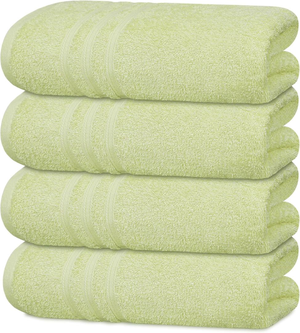Tens Towels Pack of 4 Soft Bath Towels, 100% Cotton, 27 x 54 Inches, Lightweight & Quick-Dry, Ideal for Daily Bathroom Use, Practical & Comfortable, Light Green
