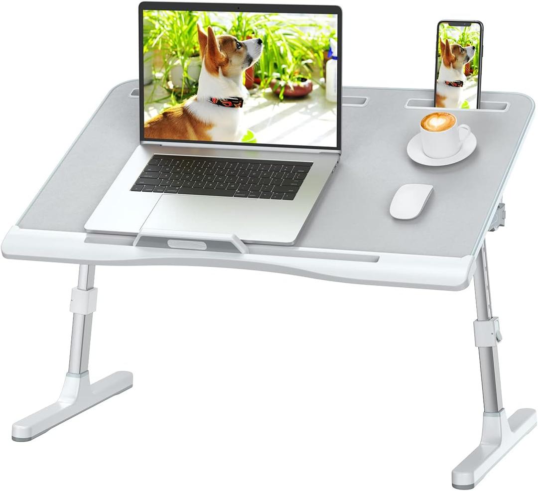 KLEAR Laptop Bed Desk with Adjustable Heights and Angles, Upgraded-Sturdy Foldable Laptop Lap Desk for Bed/Sofa/Couch/Floor, Lap Tablet Desk (NO Drawer, Grey)