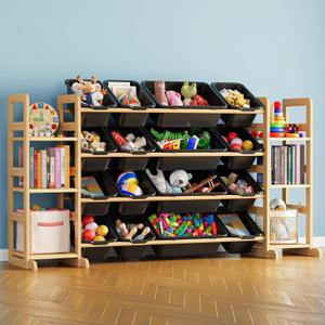 SpaceAid Toy Storage Organizer with 6 Shelves and 16 Bins, Toy Organizers Storage Bookshelf, Kids Bin Shelf Toys Box Bookcase for Bedroom Playroom Organization Room Decor, True Black, 60.2"W, 6 Shelves, 16 Bins