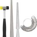 HEYMOUS Ring Sizer Mandrel Measuring Tool Steel Ring Sizing Gauge Sizers Set Rubber Jeweler's Mallet Hammer Metal Finger Size Stick Wire Wrap Rings Tools Jewelry Making Kit