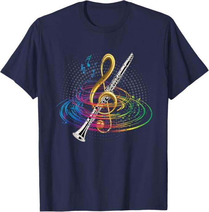 Treble Clef Clarinet T-Shirt, Size Medium, Navy Blue