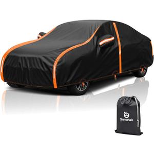 Car Cover Waterproof All Weather for Automobiles Winter Snowproof Rain UV Protection Heavy Duty Outdoor Sedan Car Cover & Car Snow Cover Universal Fit for Sedan Length Up to 185 (Orange)