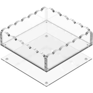 GRAHAM DESIGN 8x8 Scalloped Acrylic Tray with Magnetic Mat  Clear Decorative Photo Display Tray & Jewelry Organizer, Anti-Slip Vanity Tray for Home Office Desk Decor, Modern Gift