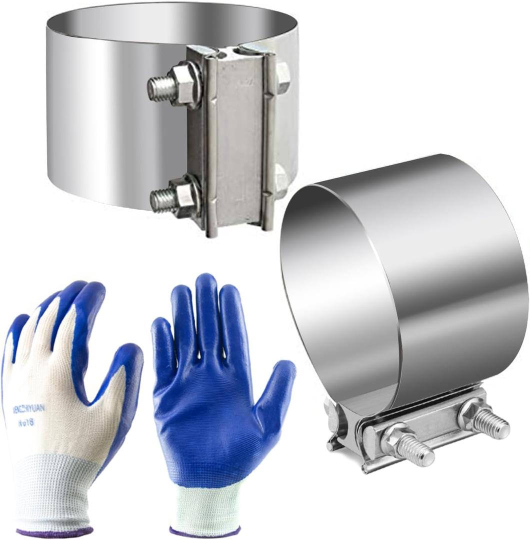 5 Inch Exhaust Clamp Butt Joint Band Clamp Muffler Clamp Sleeve Coupler Stainless Steel 2pcs for Muffler Exhaust Pipe Elbow and Exhaust Tubing Connection (5 inch Butt Joint Clamps-2pcs)