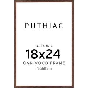 Puthiac 18x24 Solid Oak Wood Picture Frame, No Mat, Wall Display Only, Vertical or Horizontal, Plexi Front, 1 Pack, Walnut