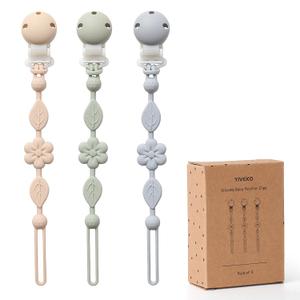 Pacifier Clips for Baby Silicone Pacifier Holder Clips for Boys Girls One Piece Baby Binky Clips YIVEKO Pacifier Clips Flower 3Pcs-Ivory+Sage+Baby Blue