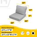AAAAAcessories Outdoor Seat Cushions for Chairs, Fade-Resistant, Waterproof Patio Furniture Replacement Cushions, 22" x 22" x 3" + 22" x 17", Gray