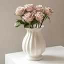 White Vase, Modern Ceramic Flower Vase for Home Dcor, Wavy Edge Ribbed Design Pedestal Vases, Minimalism Flared Vases for Living Room Table Centerpieces (7.5" H x 4.5" W)