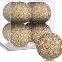 BBTO 8 Pcs Christmas Tree Ball Ornaments Glitter Sequin Foam Ornaments Hanging Decorations for Xmas Wedding Party Holiday Decor(Champagne,3.15 Inch) Champagne