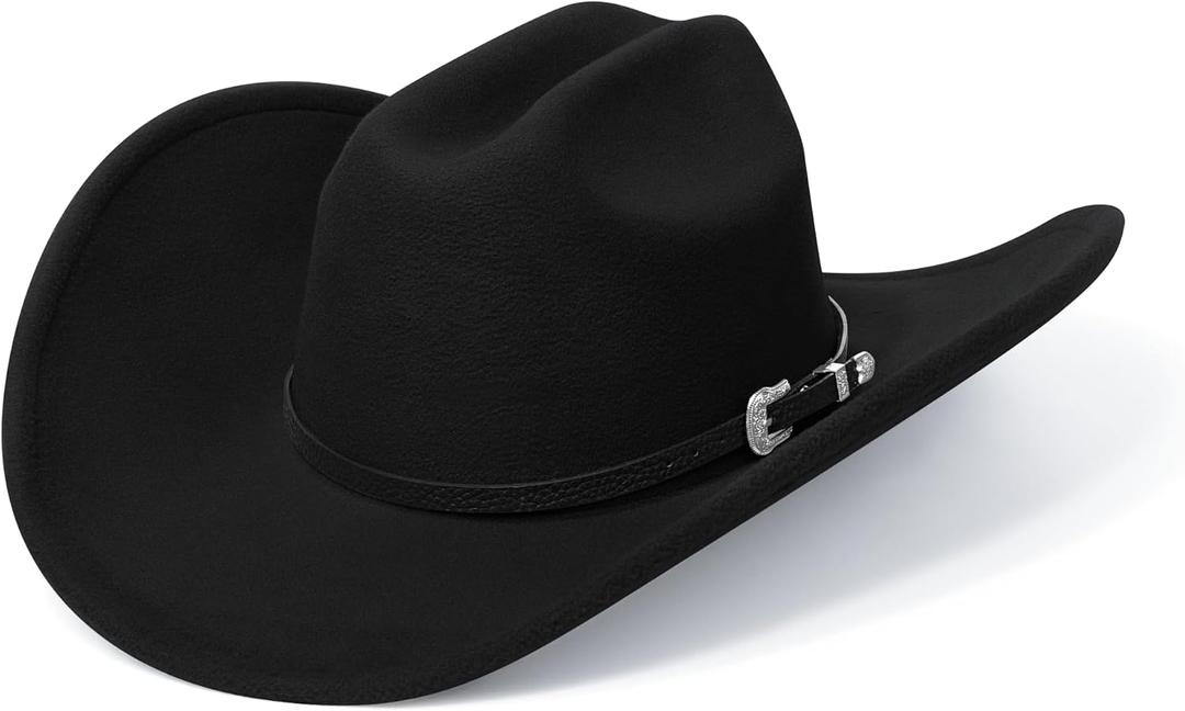 SAJUZEN Cowboy Hats for Women and Men with Wide Brim Felt Western Hats for Cowgirls and Cowboys (Medium, Black)