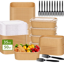 50-Pack 35oz Disposable Kraft Paper Bowls【with Lids and Forks】,Meal Prep Containers Disposable Togo Food Deli Containers for Restaurant Supplies Take Out Containers, Microwave Safe for Hot/Cold Food