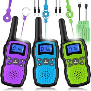 Wishouse Walkie Talkies for Kids Adult Long Range Rechargeable 3 Pack,Boy Wearable Walky Talky Set 2 Way Radio with USB Charger Battery,Camping Games Toy Birthday Xmas Gift for Girl Children Family (Purple Blue Green)