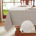 meioro Rectangle Tablecloth, Water Resistant Tassel Table Cloth Wipe Clean Table Cover, Polyester Waterproof Large Tablecloths for Kitchen Dinning Decoration (Khaki, 39''x55'')