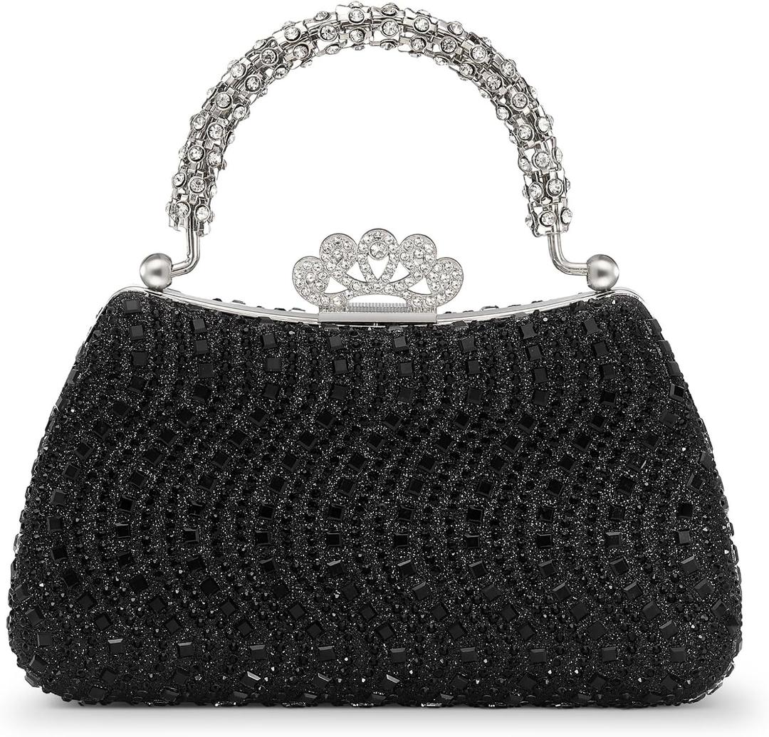 Rhinestones Evening Bag for Women, Shiny Sequin Evening Clutch Wedding Purse for Bride Party Formal, Black