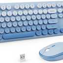 Wireless Keyboard and Mouse Combo, 2.4GHZ Typewriter Retro Full Size Keyboards, Cute Colorful Computer Keyboard and Wireless Mouse for Laptop/Desktop/Windows/PC (Blue Gradient)