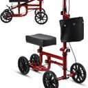 Economy Knee Scooter for Adults for Foot Surgery, Foldable & Steerable Knee Walker with Dual Brakes, Medical Knee Scooter for Broken Foot Injured, Lightweight Leg Scooter for Broken Ankle (Red）
