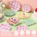 144 Pcs 48 Guests Gingham Plates and Napkins Party Supplies Colorful Gingham Paper Plates Napkins Checkered Plaid Disposable Tableware for Picnic BBQ Bachelorette Party Baby Bridal Shower