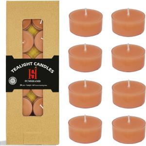 Tea Candles Handmade Pumpkin Clear Cup Scented Smokeless 24 Pack Tea Lights Candle Long Burn Tealight Candle for Thanksgiving Day Home Decoration Gift(Orange) (Round)