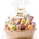 NUITPY 8 Pcs Large Cellophane Bags, 40 x 50 Inchs Cellophane Wrap for Gift Baskets, Durable Plastic Gift Bag, Clear Basket Bag - Complimentary 8 Pcs Golden Twist Ties