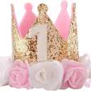 1st Birthday Hat Girl Decorations First For Baby Gifts Rose Gold Pink Crown Party One Year Old Princess