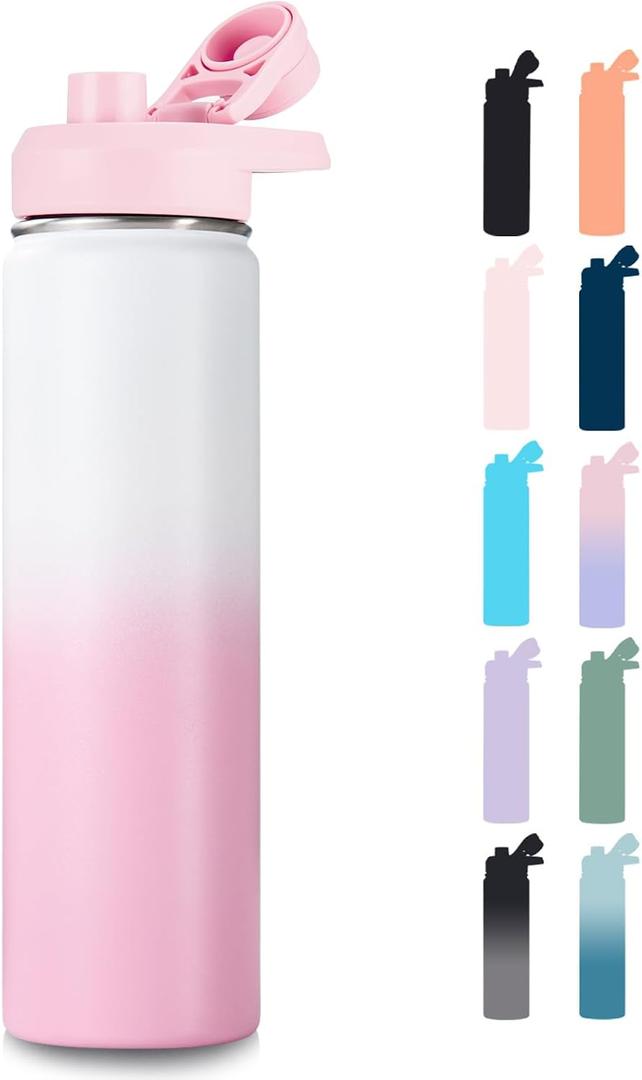 Fijinhom 24 oz Insulated Water Bottle with Handle, 304 Stainless Steel Water Bottles with Wide Mouth, Double Wall Vacuum Sports Water Bottle, BPA Free, Keep Cold and Hot, Strawberry Milk