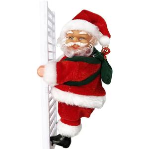 Electric Climbing Santa Claus Christmas Decoration, Musical Moving Figure Indoor Outdoor Tree Ornament (Ladder Santa)