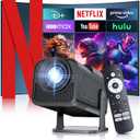 [ 2025 Netflix Licensed ] 4K Projector with Wifi Bluetooth, Android 13 Smart Projector w Built-in Netflix/YouTube/PrimeVideo/D+, Auto Keystone, 1080P Native Mini Portable Projector for Outdoor Movies (Black)