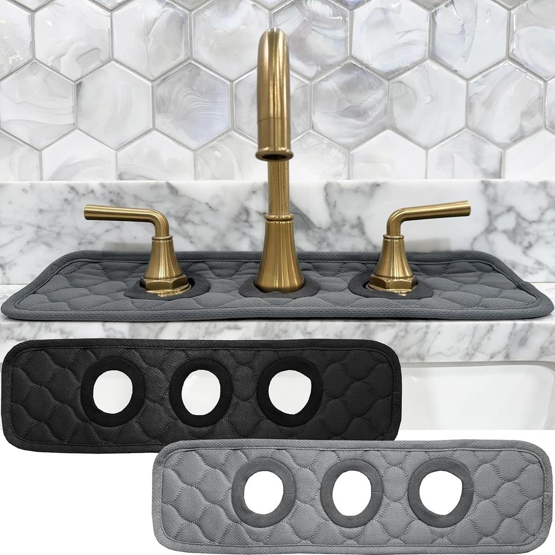 Bathroom Sink Splash Guard 3-Round-Hole : AHA HOMEWARE, Faucet Mat for Bathroom Sink 3 Holes (Black & Gray)