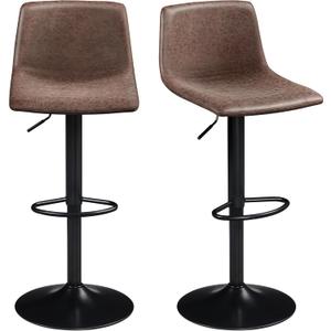 Yaheetech Bar Stools Set of 2, Swivel Counter Height Barstools with Back and Rootrest, Adjustable PU Leather Armless Bar Chairs for Kitchen Island, Bar, Kitchen, Dining Room, Brown