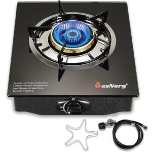 Propane Stove 1 Burner Gas Stove, 14500 BTU High-Efficiency Auto Ignition Tempered Glass LPG Cooktop with CSA Regulator and Hose  for Outdoor Camping, RV, and Emergency Cooking