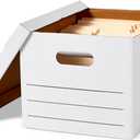 Amazon Basics Storage and Filing Boxes With Lid and Handles, Legal/Letter Size, Basic Duty, Pack of 20, White, 16.2" L x 12.5" W x 10.5" H