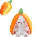 Bunny Plush Doll Toy Pillow, Reversible Carrot Strawberry Bunny Stuffed Animal with Zipper, Cute Rabbit Decoration for Kids & Adult Birthday Party Gift (1pcs 10" Carrot)