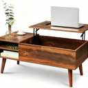 WLIVE Coffee Table with Lifting Top, Hidden Storage & Adjustable Shelf for Living Room Small Space, Multifunctional Rising Wooden Center Table, Mid Century Modern Tables for Home Dining Office, Brown