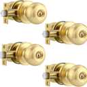 Karlstone 4 Pack Gold Ball Door Knob, Satin Brass Round Front Door Handle Gold Entry Door Lock for Right or Left Handed Doors