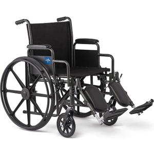 Medline Comfortable Folding Wheelchair with Swing-Back, Desk-Length Arms and Elevating Footrests, 20”W x 16”D Seat