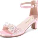 Furdeour Heels for Girls Dress Shoes Pearl Sandals Flower Girl Shoes Princess Teen Big Kids Wedding Dance Birthday Party Pageant (Pink)