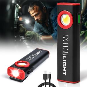 lexall LED Work Light, 1600 Lumens Mini Magnetic Flat EDC Flashlight with Clip, 3 Modes Portable Ultra-Light Bright Waterproof Pocket Light for Working, Camping, Repairing, Emergencies (Ruby Red)