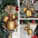 6 x Shabby Chic Christmas Bell Set of 3, Vintage Gold Rustic Metal Harmony Cowbells with Jute Rope for Hanging, Farmhouse Decor for Door, Wall, Tree, Christmas, Thanksgiving & Crafts