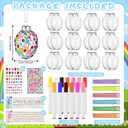 24 Pcs DIY Glass Easter Egg Craft Kit with 12 Markers, 6 Glitter Powder, 10 Diamond Stickers, Easter Tree Ornaments, Hanging Glass Eggs with Rope for Decoration, Egg Hunts