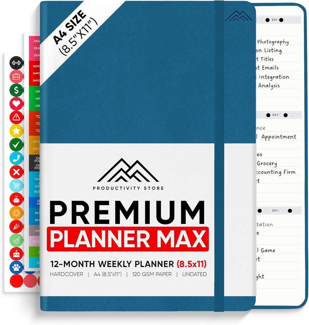 Undated, 2025 Planner, 8.5" x 11" - The #1 Productivity Planner to Achieve Your 2025 Goals - Planner 2025-2026 by PRODUCTIVITY STORE (A4, NAVY BLUE) (Undated A4 (8.5x11 inches))