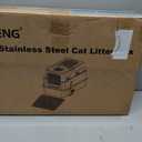 Stainless Steel Litter Box with Lid, High Sided Enclosed Metal Litter Box for Big Cats, Easy Cleaning Anti-Urine Leakage, Non-Sticky Cat Box, Front Entry Top Exit KittyBox, Includes Mat & Scoop