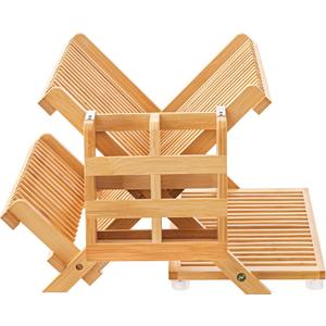 Bamboo Dish Drying Rack with Utensil Holder, 3 Tier Collapsible Dish Rack for Kitchen Counter, Large Folding Drying Holder, Dish Drainer, Kitchen Organizers and Storage