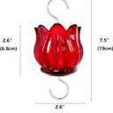 Real Glass Ant Moat for Hummingbird Feeders & Oriole Feeders Glass Tulip Shape Insect Guard with Large Capacity Flower Design Nectar Feeder Accessory Hooks (Red, 2 Pack)