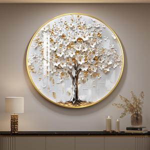 Large Framed LED Tree of Life Wall Art for Living Room, Modern Luxury Gold and White Floral Picture Artwork for Walls, Minimalist Lighted Wall Decor for Hallway, Dining Room, Bedroom, Office, 29.5"L x 29.5"W