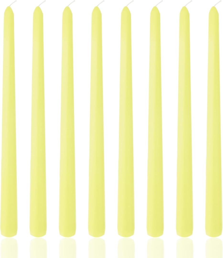 8 Pack 10 Inch Yellow Taper Candles for Dinner Home Decor Wedding Shower