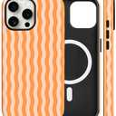 Flewfun Magnetic for iPhone 13/14 Case Cute Wavy Stripes Phone Case, Shockproof Slim TPU and Hard PC Protective Phone Cover Compatible with MagSafe Designed for Women Girls, Orange